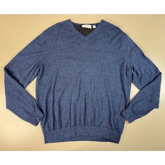 Calvin Klein Other - Calvin Klein Italian Merino Sweater Heathered Blue Mens Large V Neck Classic